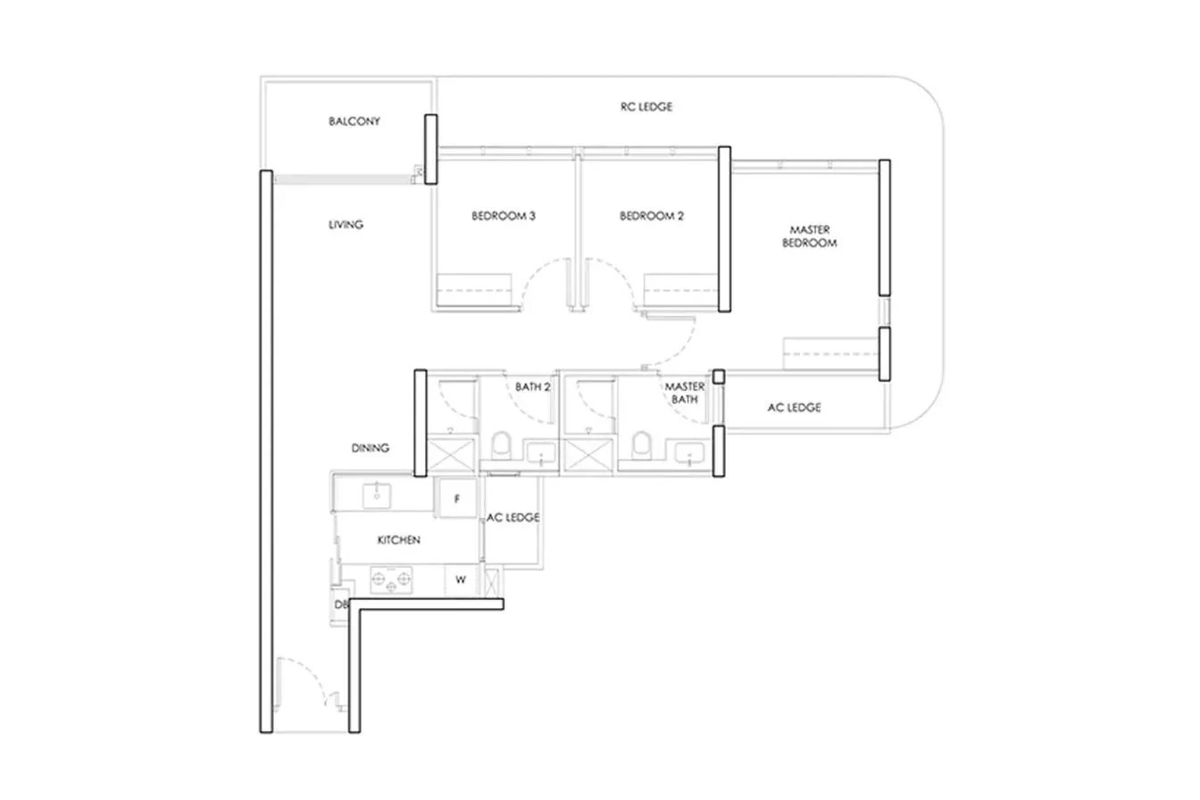 Indicative 3-bedroom layout shown for reference, not the official Thomson Lane Residences floor plan