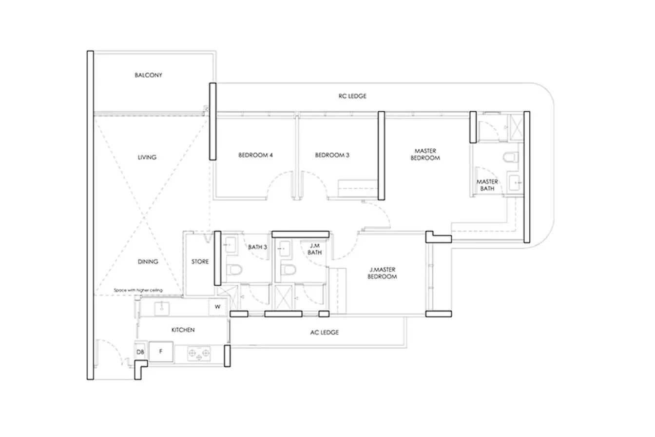 Indicative 4-bedroom layout with junior master shown for reference, not the official Thomson Lane Residences floor plan