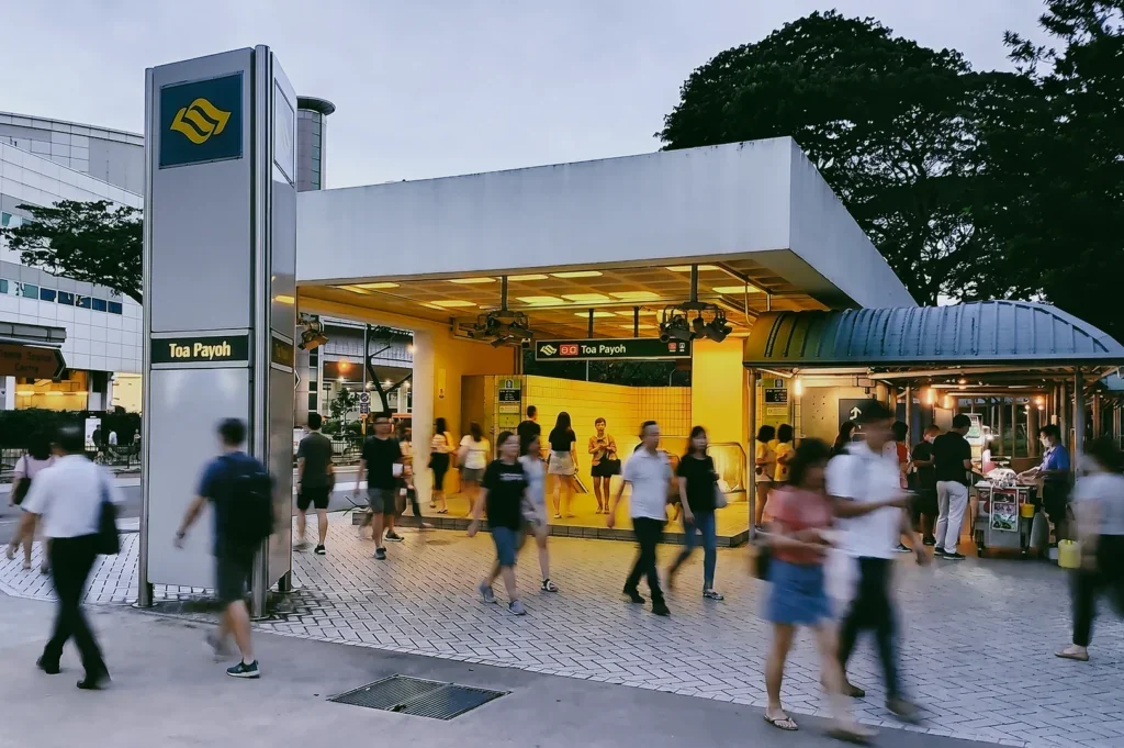 Toa Payoh MRT station entrance on the North-South Line, the nearest operating station to Thomson Lane Residences