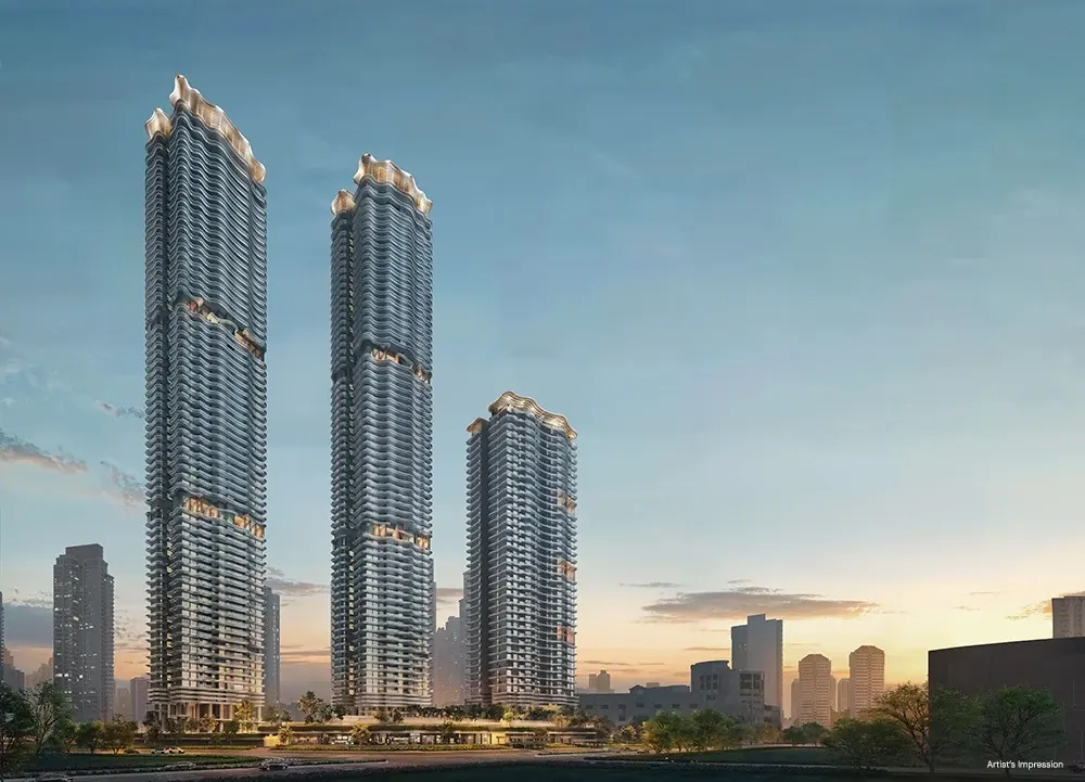 Artist's impression of the Thomson Lane Residences towers at dusk seen from Thomson Road